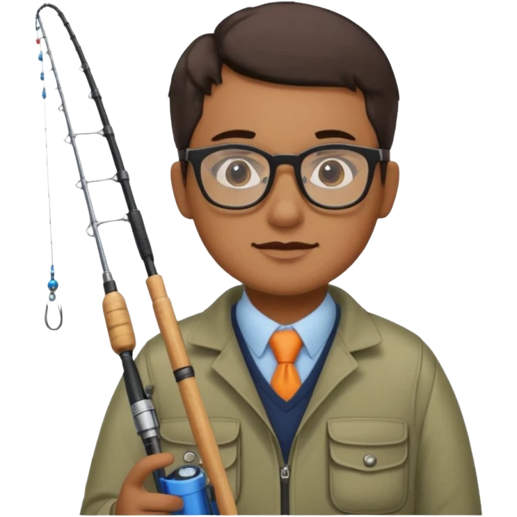 Accountant who wears glasses and loves fishing with lighter skin and bold spot emoji