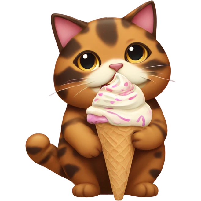 Fat Tortishell cat eating ice cream emoji