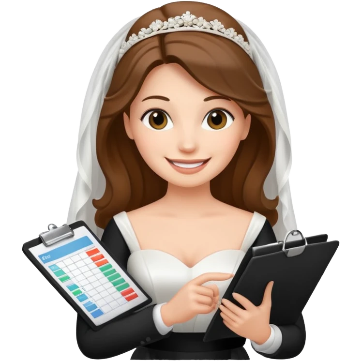 emoji bride holding a checklist spreadsheet, organizing the wedding emoji