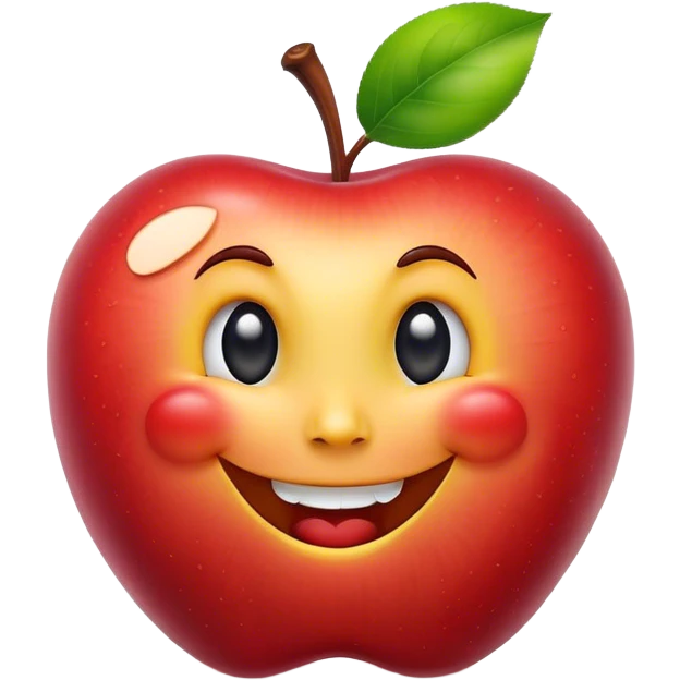 Apple Inc. Logo, shaped like a real apple, with a big smile and expressive eyes emoji