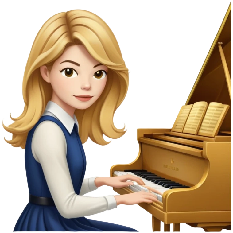Michelle Monaghan with honey blonde hair playing piano emoji