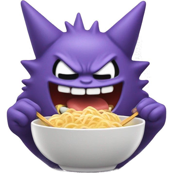iOS emoji art style, Gengar, eating ramen noodles. emoji