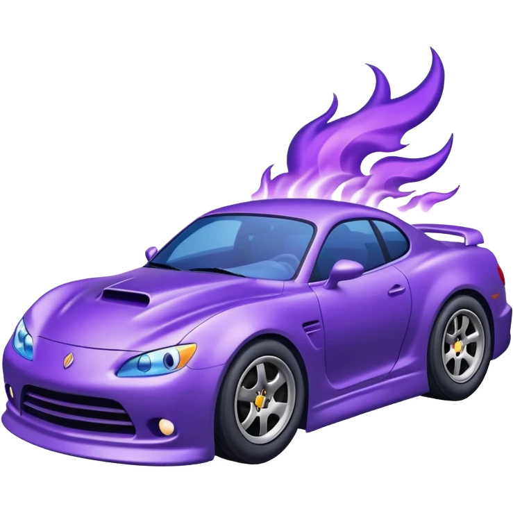 Purple car drifting with navy blue flames coming out of the rear tires. emoji