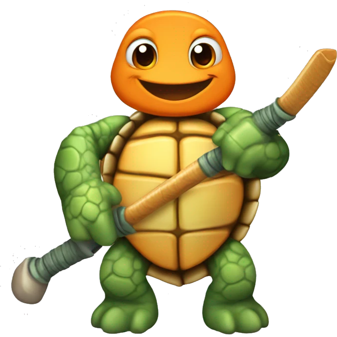turtle with nunchuk, orange badana emoji
