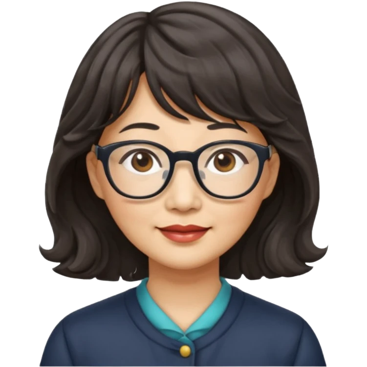 asian woman 50 yr old wavy hair bangs glasses emoji
