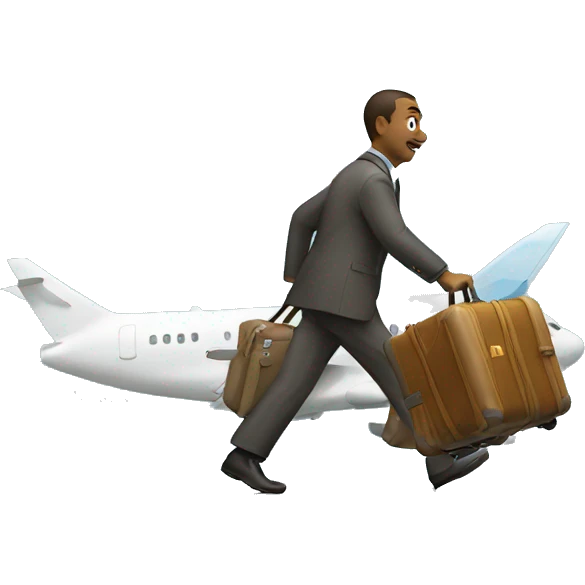 Man dragging suitcase and plane flying  emoji