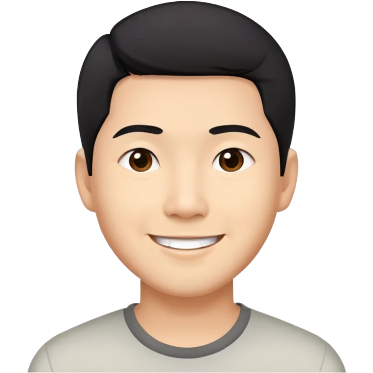 Asian man with short black hair, friendly smile, Josh Lim character emoji