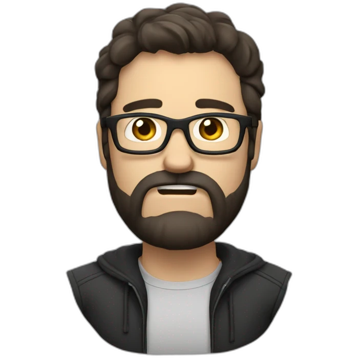 angry white man with beard, medium lenght dark hair and glasses emoji