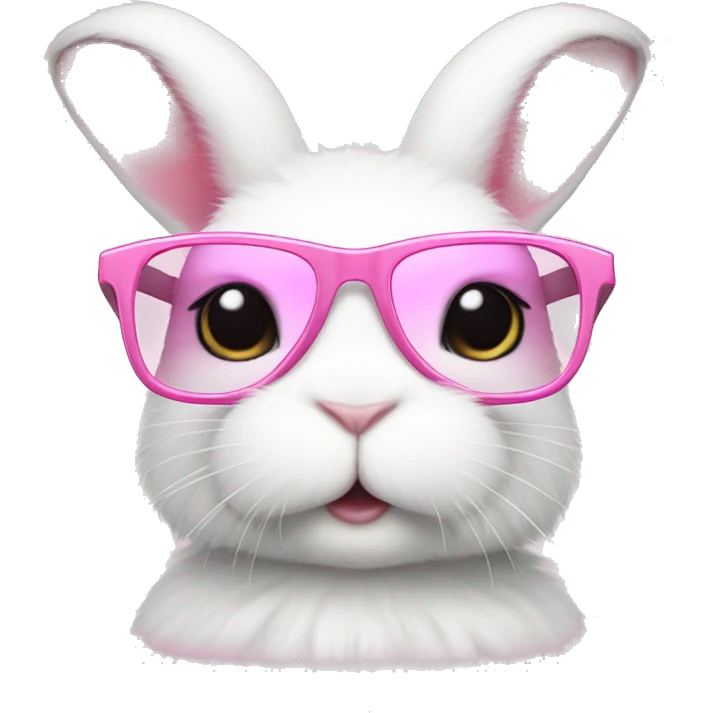 cute super fluffy white bunny with pink glasses emoji