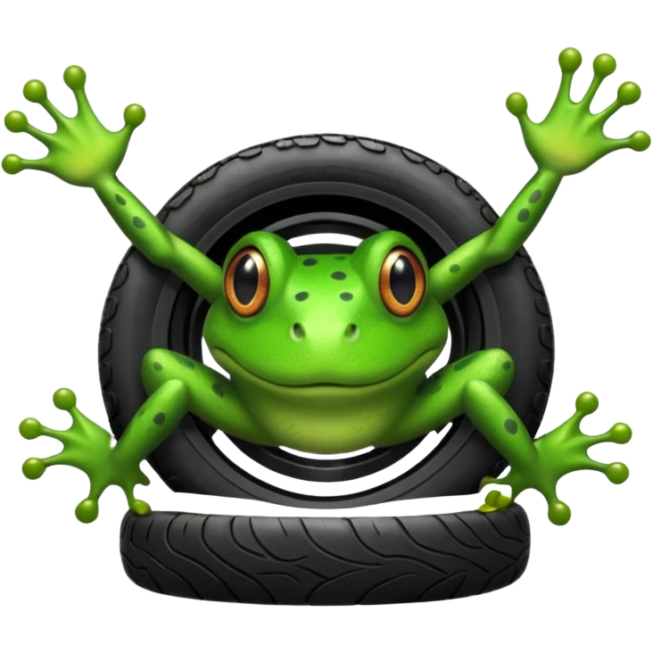 Frog head and legs but the body is a tire emoji