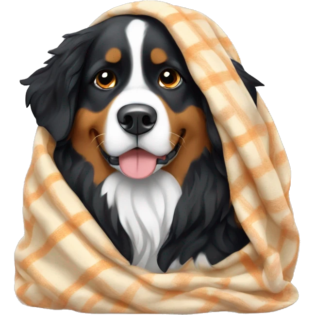 bernese mountain dog snuggled up in a blanket emoji