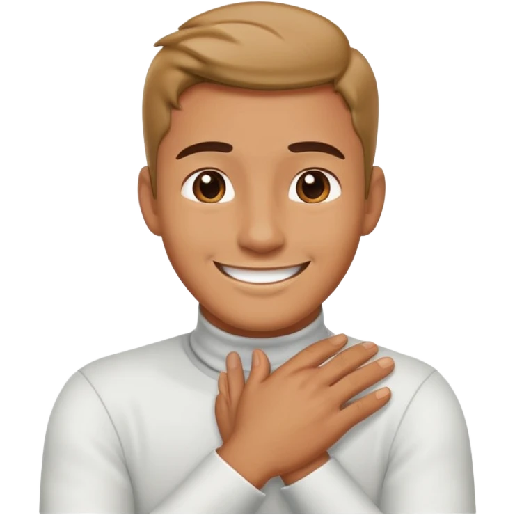 man holding his neck while crossing his hands smiling  emoji