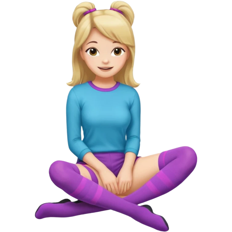 Cute girl thigh high socks sitting legs out, colorful clothes emoji