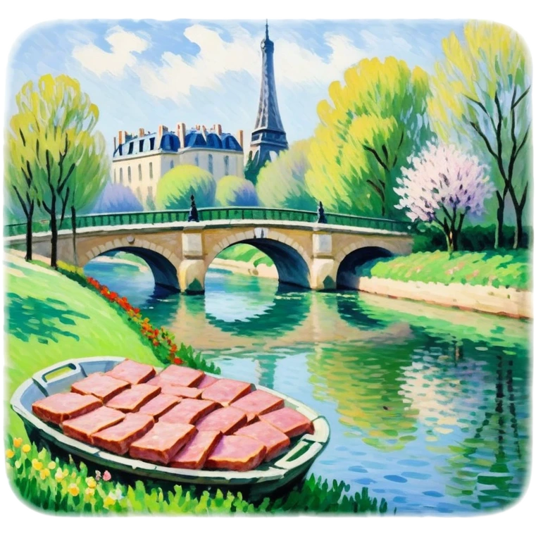 impressionist SPAM meat  claude monet paris spring landscape  emoji