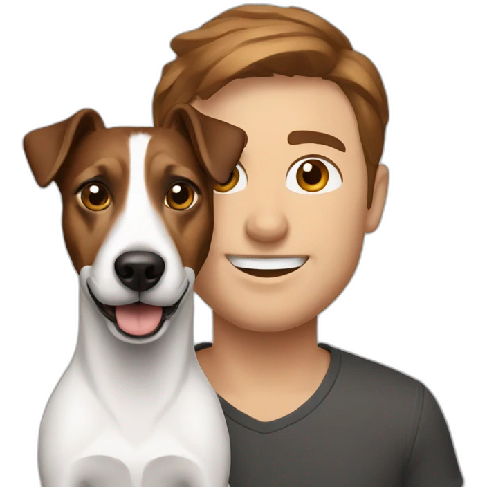 Man with brown hair with jack russell terrier emoji