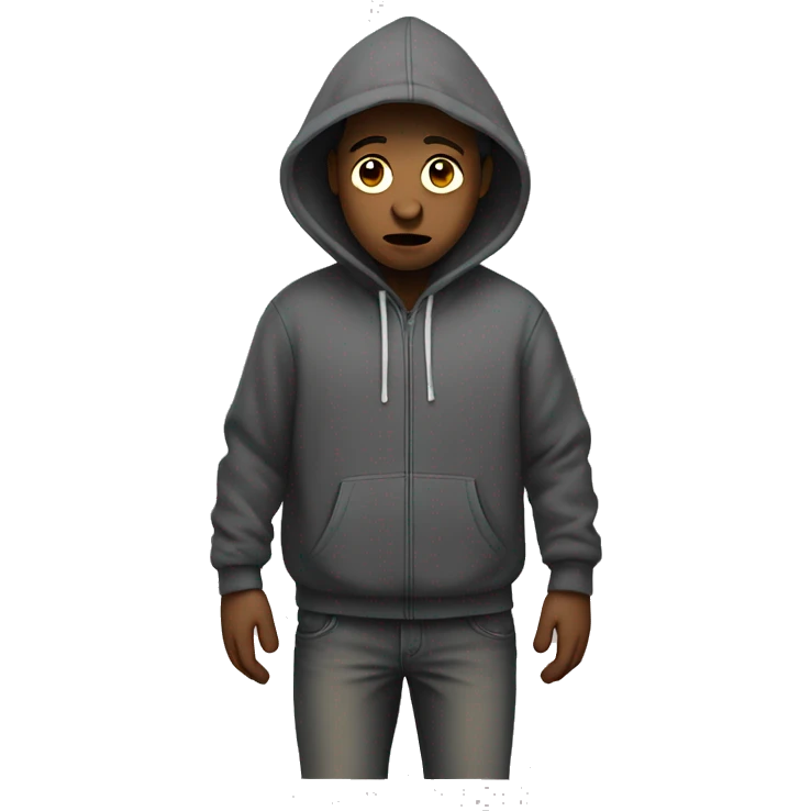 person with hoodie on looking sad and walking with hands in his hoodie emoji