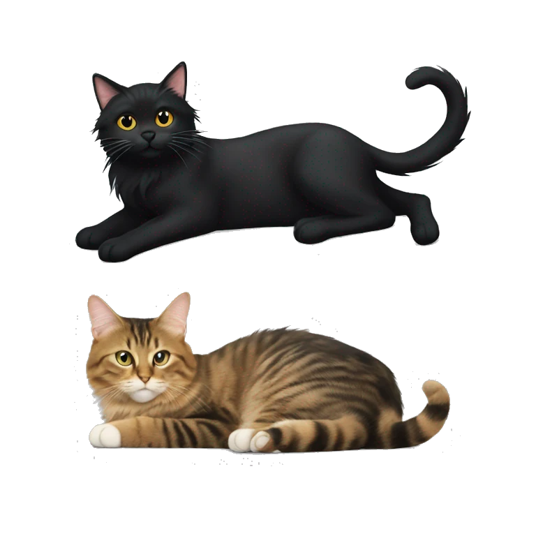 a long haired tabby cat and black cat emoji