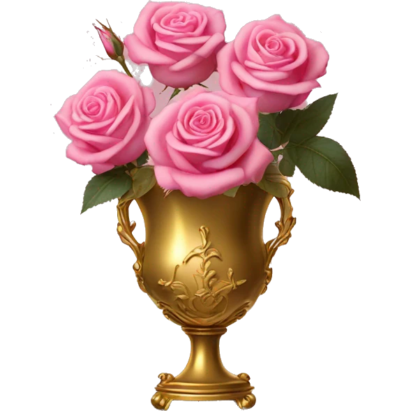 Pink roses in gold roccoco vase emoji