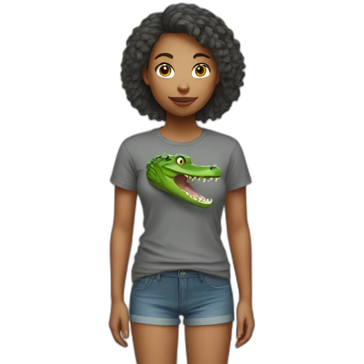 Girl with crocodile head in the grey T-shirt  emoji