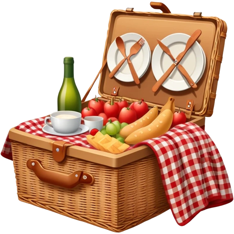 Do a picnic emoji where there is a basket full of food with a white and red checkered blanket underneath emoji