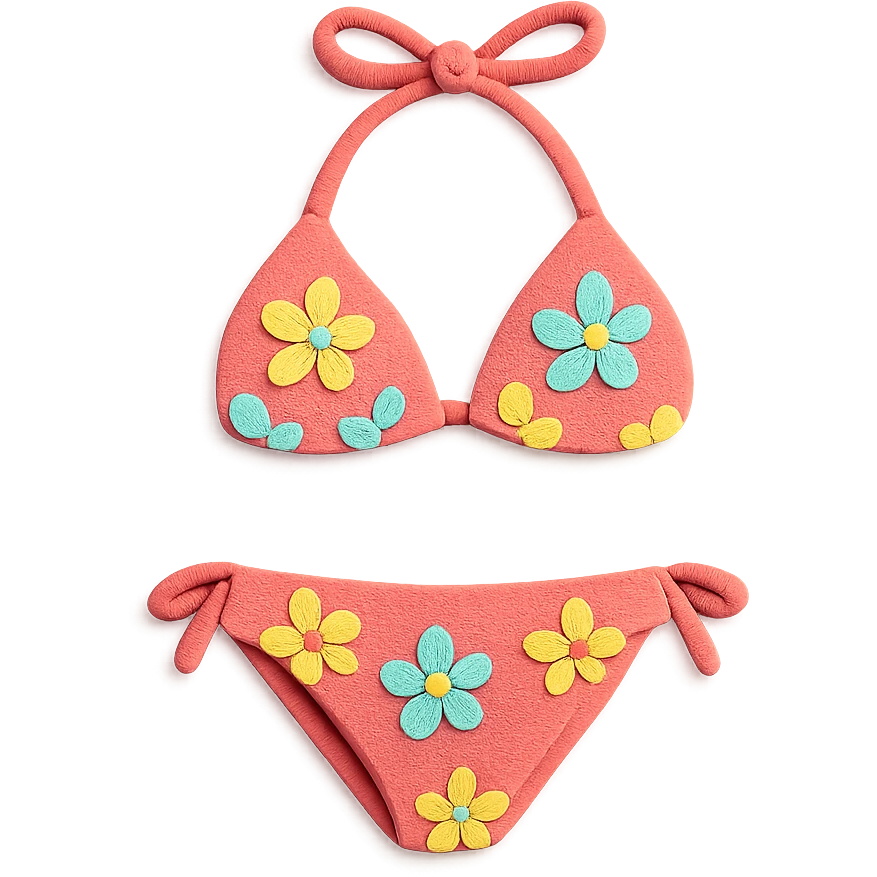 illustration of a bikini with floral patterns in paper-craft style emoji
