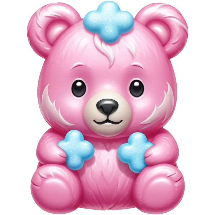 Bear-shaped glossy cotton candy with shiny, glazed appearance and glistening sugar crystals emoji