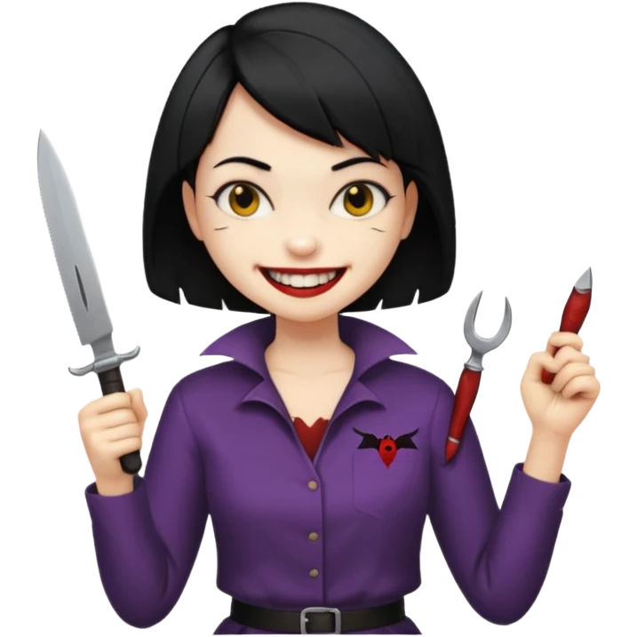 a girl classic smiley with a nife on the bach and vampire theet emoji