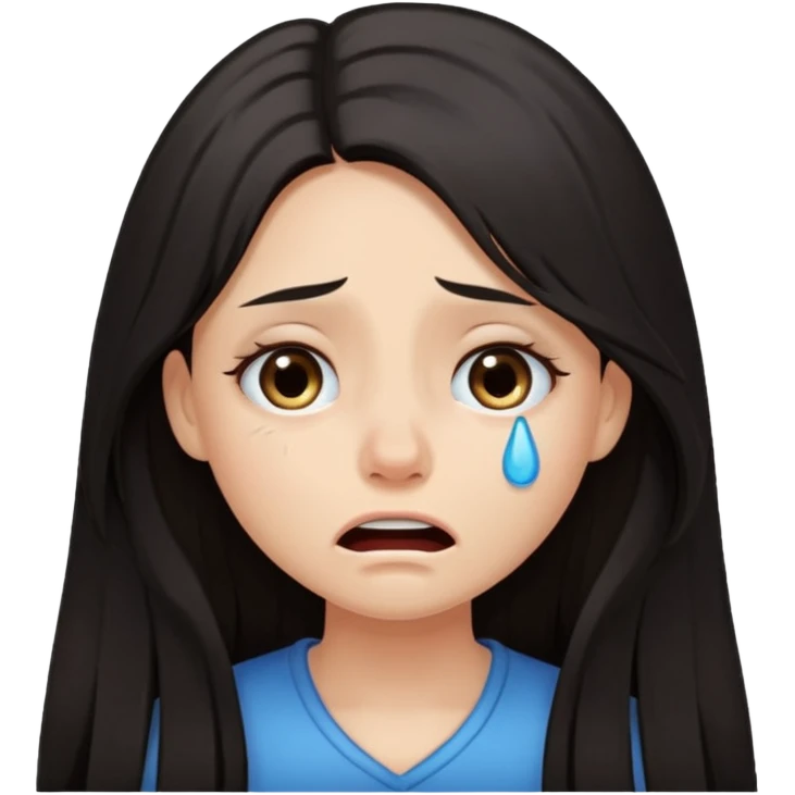 pretty girl with dark long hair crying and cross eyed  emoji