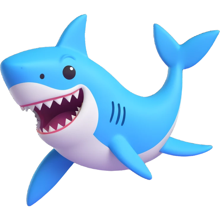 cute shark with waving fin and playful expression in 3D emoji style emoji