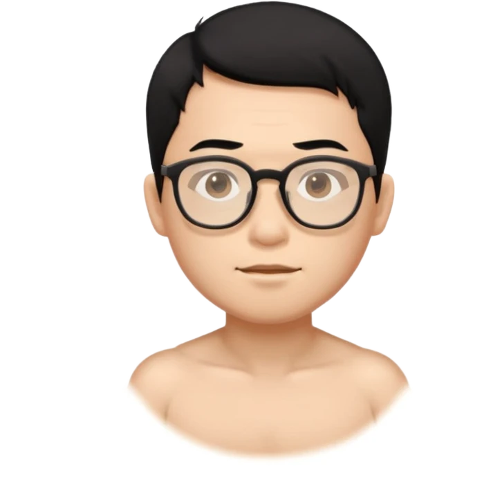 Asian, black hair, glasses, fully naked, Nude man, penis, testicles, boyish, ass sticking out, ass spread, butthole, no muscles emoji