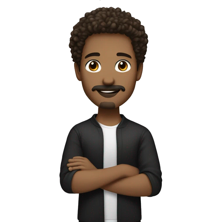 white young guy with brown eyes and wavy/curly hair in black leaning to brown color. with goatee and a mustache emoji