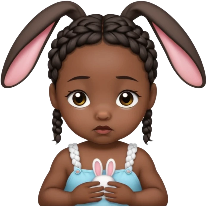 bunny ear accessory wearing baby dark braided hair sad  emoji