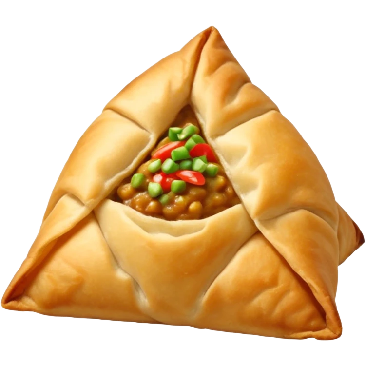 a samosa cut open, revealing spicy potato filling emoji