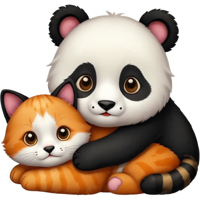 Panda hugging a  cat with half its face ginger and the other half black emoji