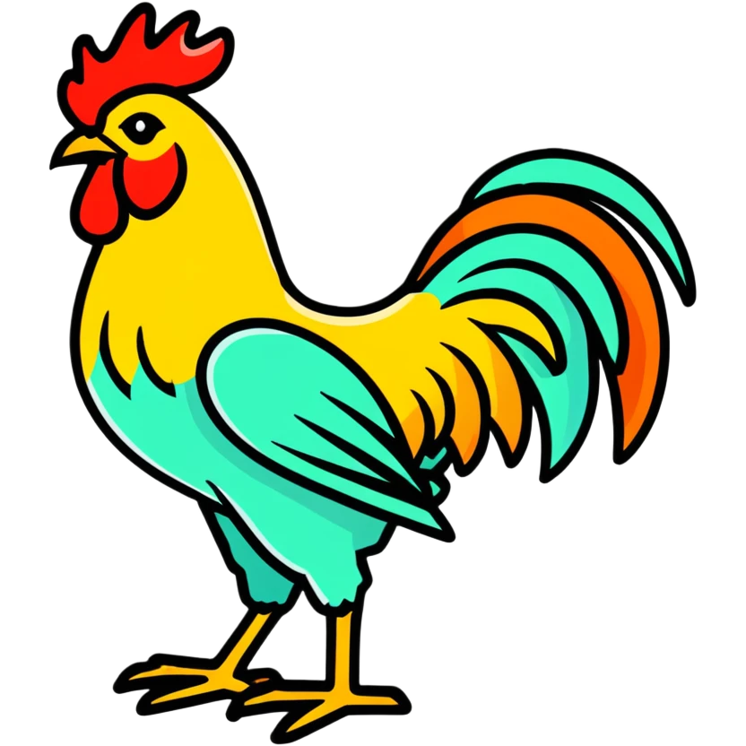 Multicolored rooster emoji