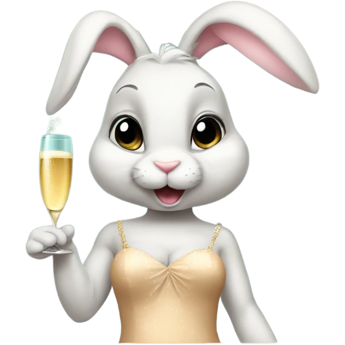 mischevious bunny wearing a dress drinking champagne  emoji