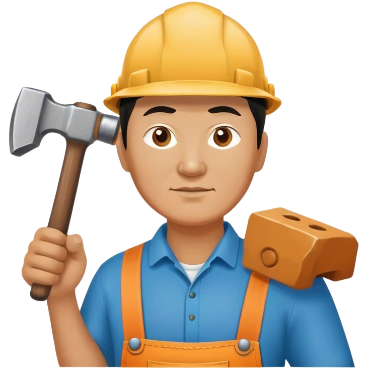 photorealistic kazakh worker middle age with 
hammer emoji