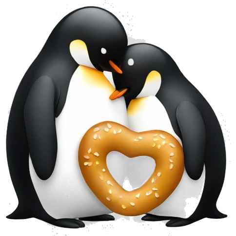 One bretzel and one pinguin hugging each other emoji