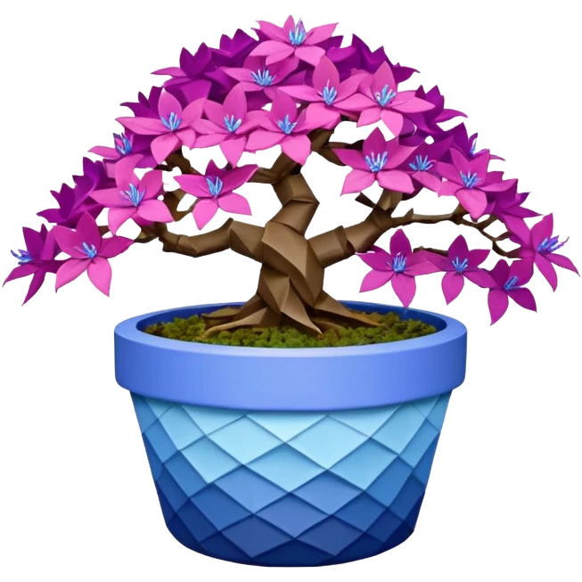 Bonsai hair-fine-leaf group crimson crystal azalea purple and cream blue forest planting in origami style pot  emoji