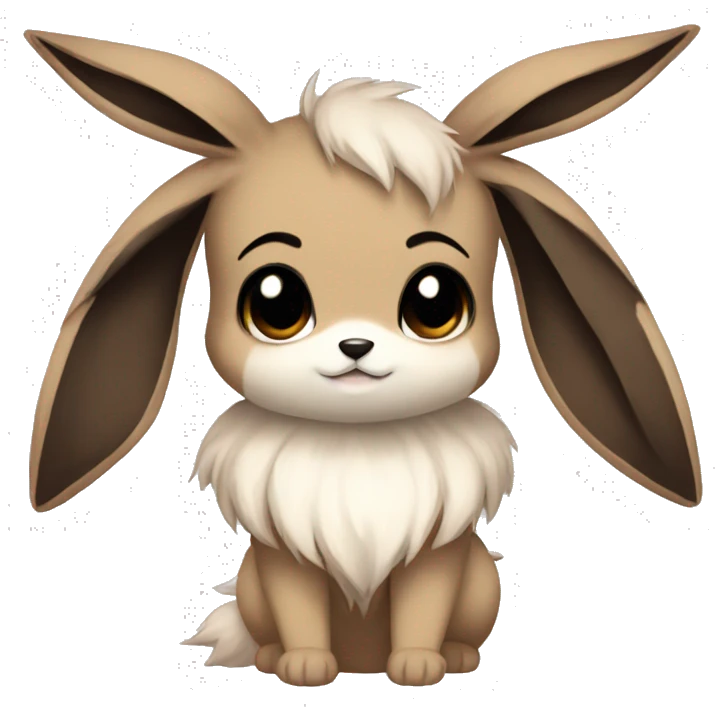 Kawaii Pale Eevee with dark brown long emo hair covering her eyes Full Body emoji
