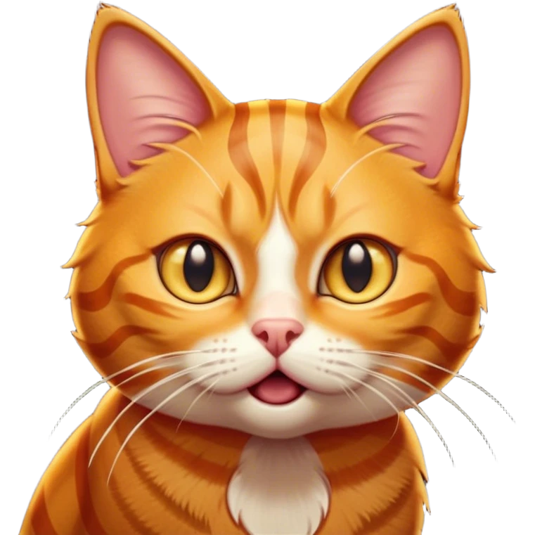 Cinematic Comical Ginger Tabby Cat Portrait Emoji, Head tilted dramatically with an exaggeratedly shocked or offended expression, sleek orange-brown fur with bold tabby stripes, wide amber eyes filled with exaggerated disbelief, Simplified yet hilariously expressive features, highly detailed, glowing with a slightly sassy glow, high shine, dramatic yet playful, stylized with an air of attitude, bright and endearing, soft glowing outline, capturing the essence of a sassy and over-the-top feline, so meme-worthy it feels like it could side-eye its way into internet fame instantly! emoji