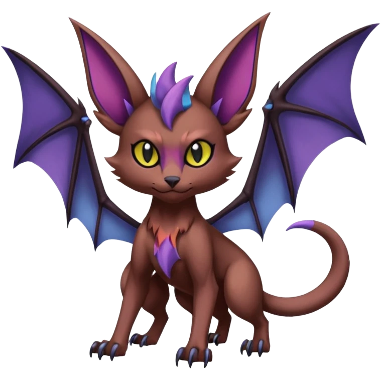 Asymmetrical dark dull pointy edgy Noivern-Noibat-Purloin-Torracat-Lykoi-Caracal-bat-cat-Fakemon-fusion-hybrid-creature with bat-wings on head as ears emoji