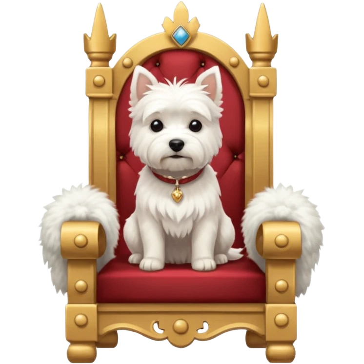 a cute west highland terrier sitting on a throne with other dogs below him emoji