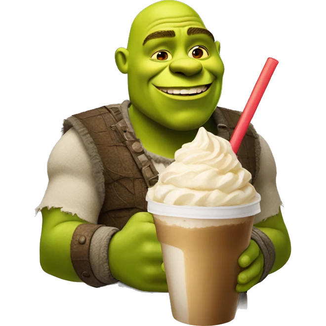 shrek with a frappuccino late emoji