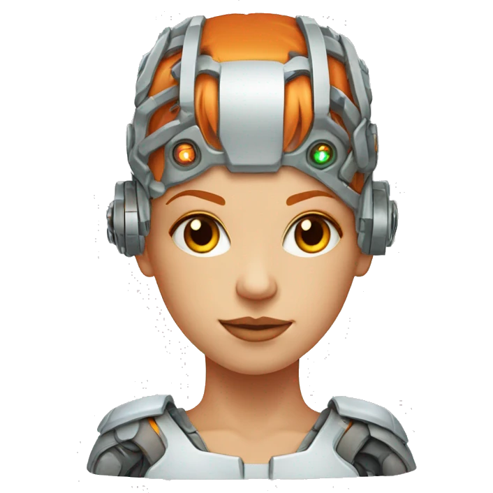 Head Female cyborg orange hair and circuits emoji