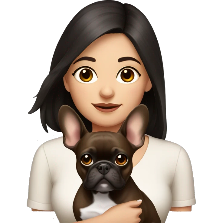 dark haired girl with brown french bulldog emoji