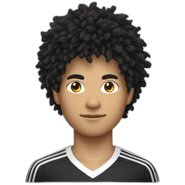 un algérien cheveux noir bouclé  nez long qui porte le maillot de foot du japon avec ecrit "Le hout" dessus emoji