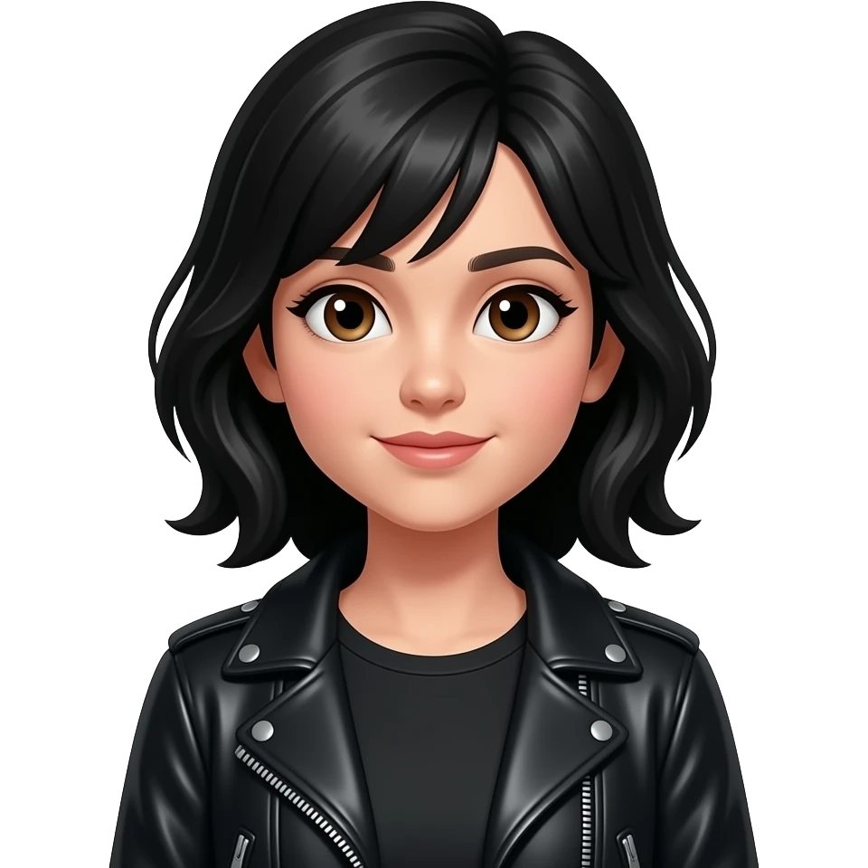 make hair black and brown eyes change fit into black top or something maybe add leather jacket emoji