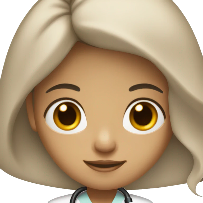 girl with light brown skin and long black hair and brown eyes and stethoscope emoji