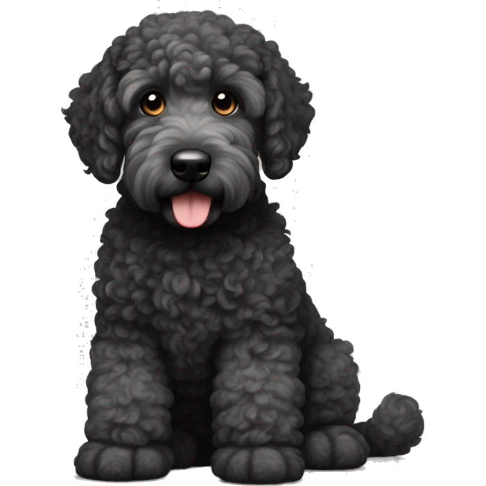 Curly Black with gray golden doodle with black ears and brown muzzle  emoji